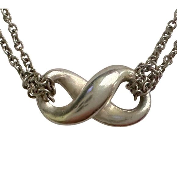 Tiffany & Co Infinity Double Chain Pendant and Necklace in Sterling 14.5" Chain - Picture 2 of 14